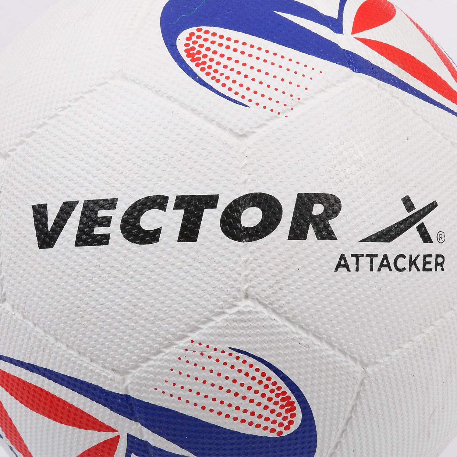 Vector X Synthetic Rubber Moulded Attacker Footballl With Pump (Size-5) (White-Blu-Red)