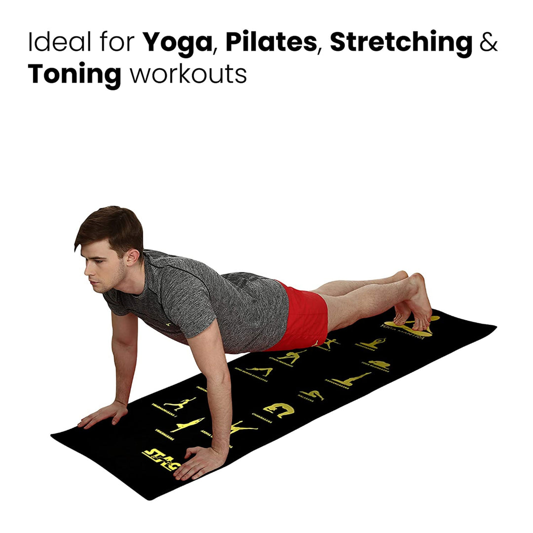 STAG GLOBAL Yoga Mantra Asana Black Mat With Strap, 4MM Thickness