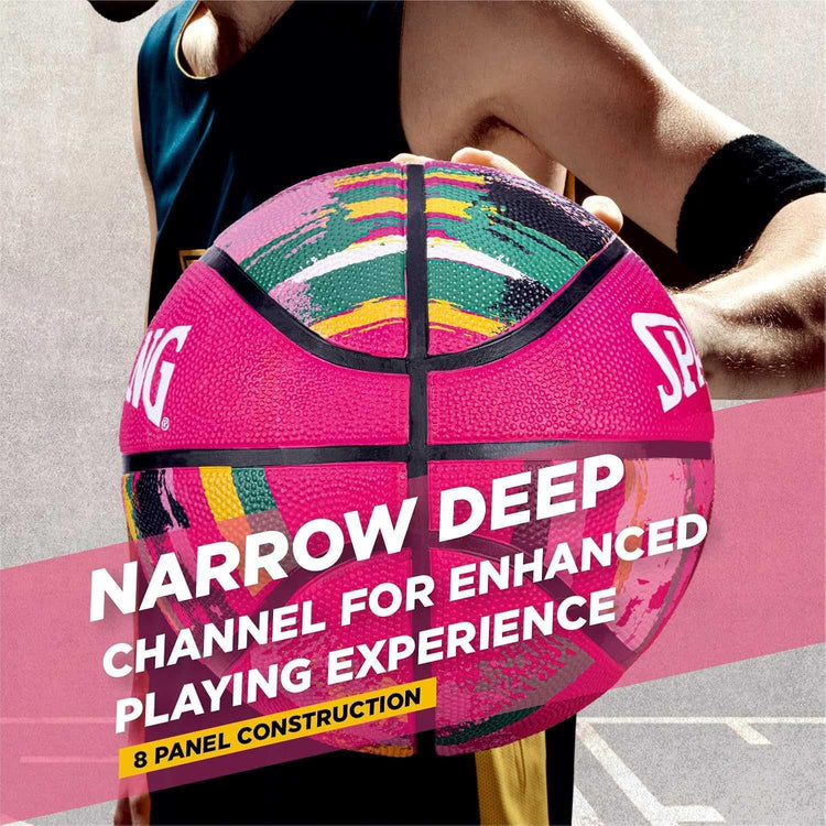 Spalding 8 Panel Marble Rubber Moulded Indoor/Outdoor Basketball with Butyl Bladder, Black, Size: 7 (Suitable for Practice/Match/Training) + Free Air Needle