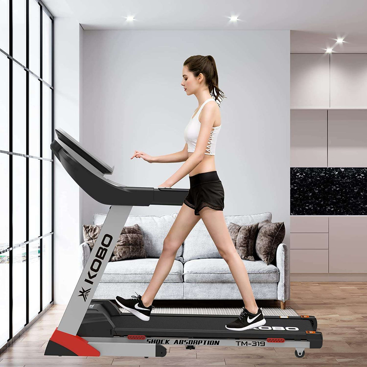 Kobo TM-319 3 HP – 6 HP Peak DC Motorised Treadmill for Home Use with Bluetooth Connectivity APP, Free Installation Assistance