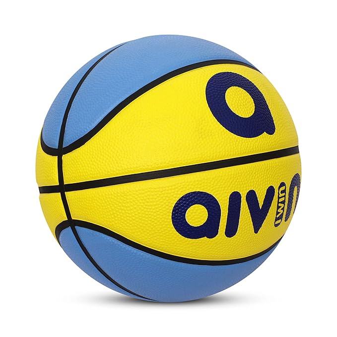Aivin Onset Basketball, Rubberized Moulded Basketball Game, for Match, Training, Outdoor Ball, Durable for Practice, Waterproof and Suitable for All Surface, 8 Panel, Material-Rubber (YellowBlue) Size-5