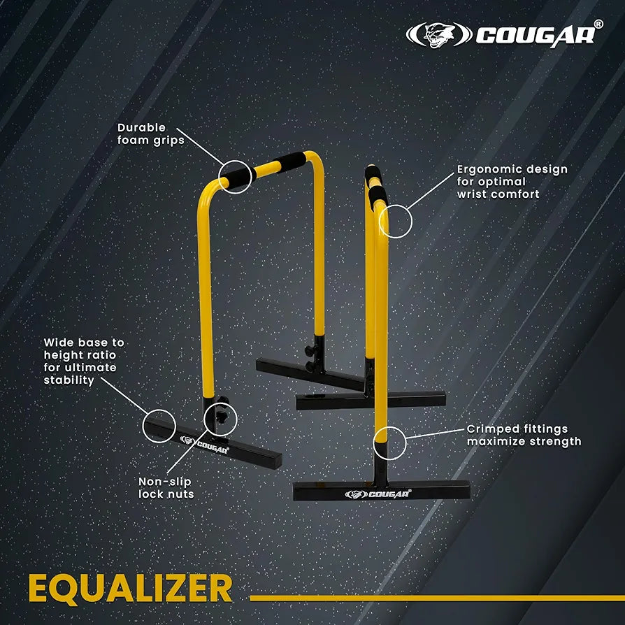 COUGAR Fitness Equalizer Yellow Dip Bars Stand, Home/Gym Gymnastic Bars for Dipping, Dip Station for Pull Ups, Parallel Bars, Parallettes, Great for Push Ups and Strength Training for Men/Women