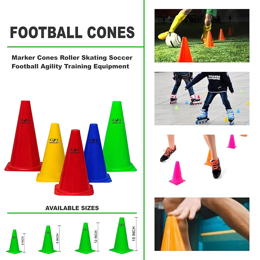 COUGAR Cone Marker, Cone Marker Set, 9 Inches Marker Cones Pack of 10 Multicolour, Space Marker, Agility Training Equipment