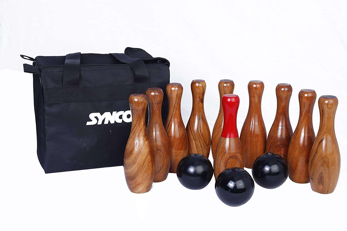 Synco Wooden Lawn Bowling & Ring Toss Game for Kids and Adults | 2-in-1 Game Set