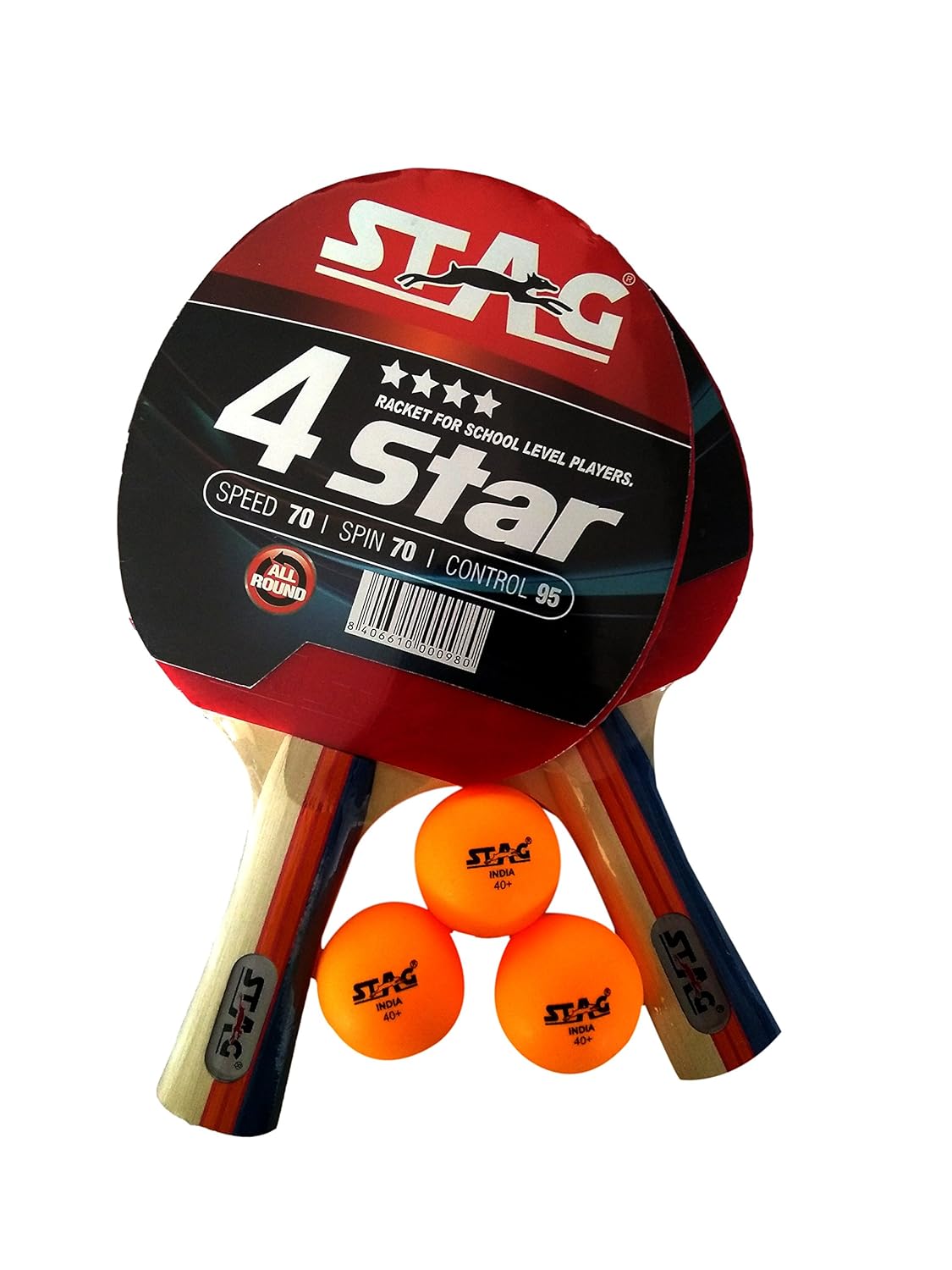STAG GLOBAL 4 star Table Tennis Playset | 2 Racket with 3 Balls | ITTF Approved |  Complete Beginner Set