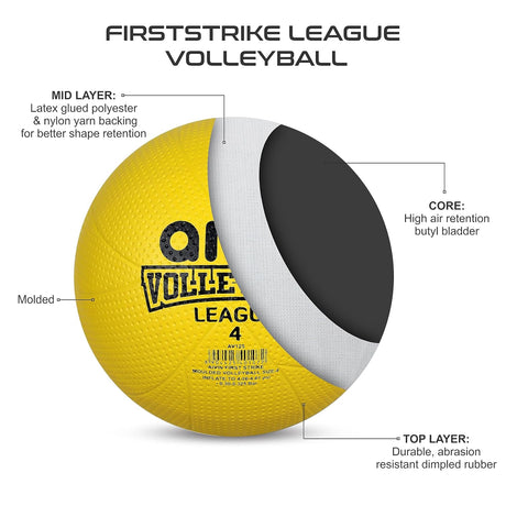 AIVIN First-Strike League Volleyball, Moulded Volleyball Games, Match Ball, Training Ball, Indoor, Outdoor Ball, Durable for Practice, Water Resistant and Suitable for All Surface, (Yellow) Size-4