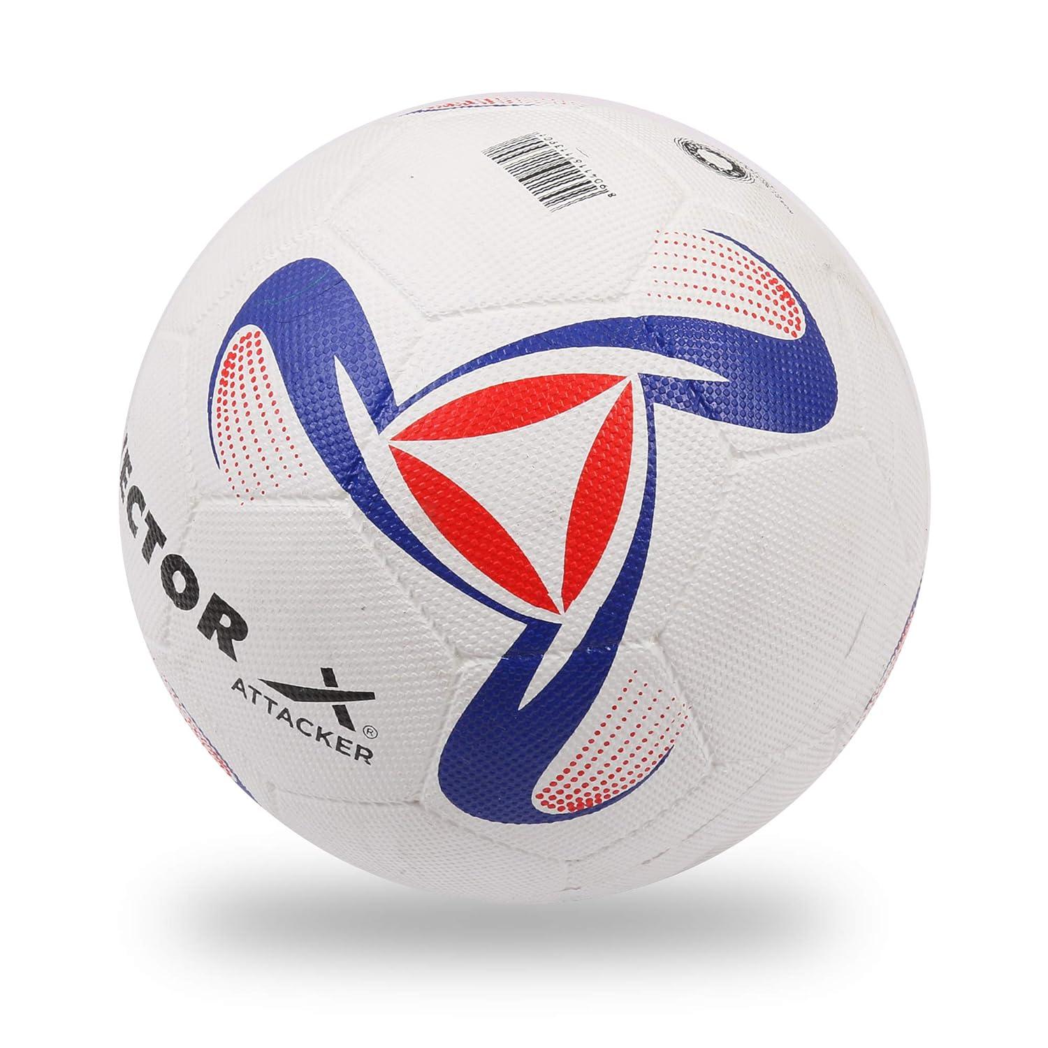 Vector X Synthetic Rubber Moulded Attacker Footballl With Pump (Size-5) (White-Blu-Red)