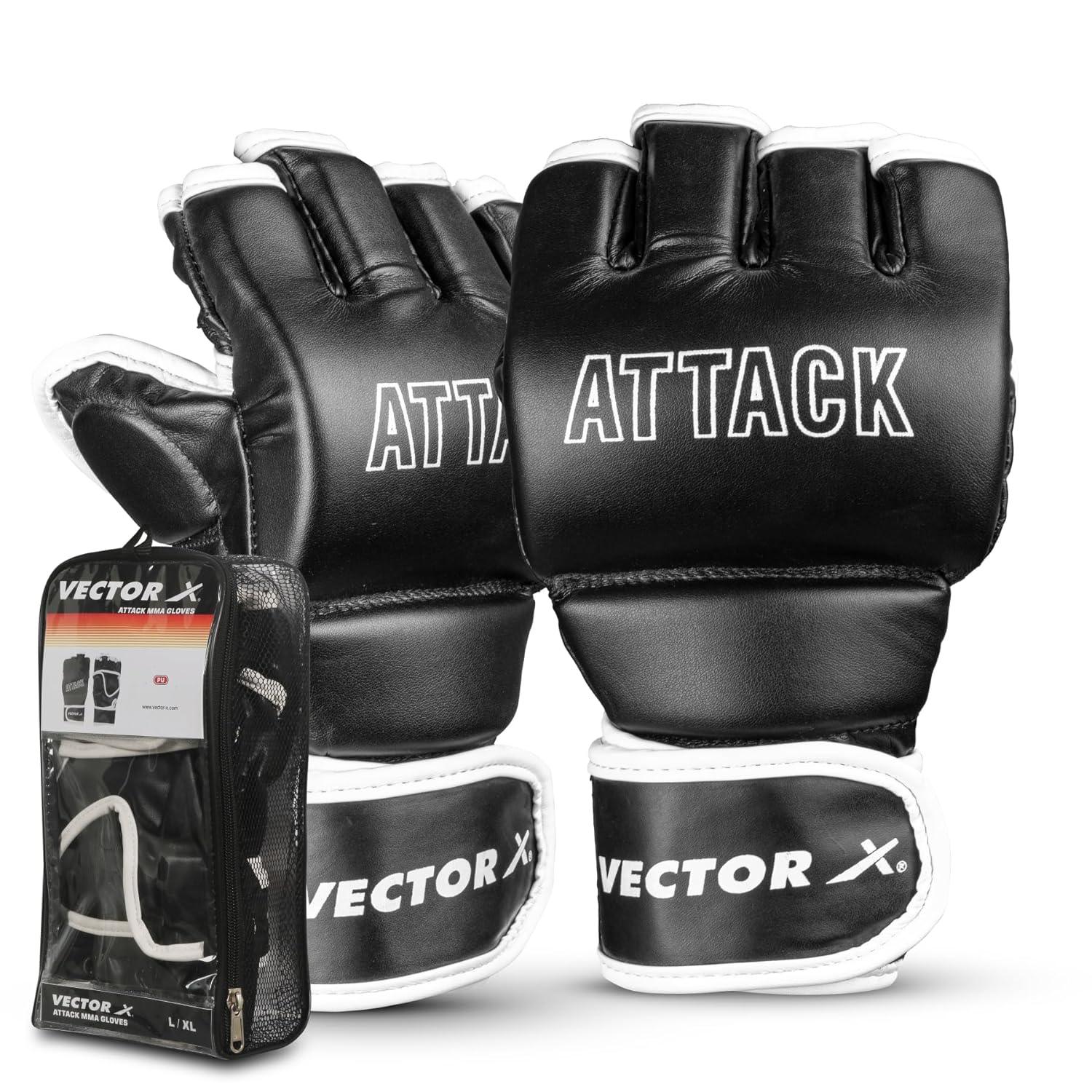 Vector X Attack MMA Black Thumb Protection Grappling Gloves