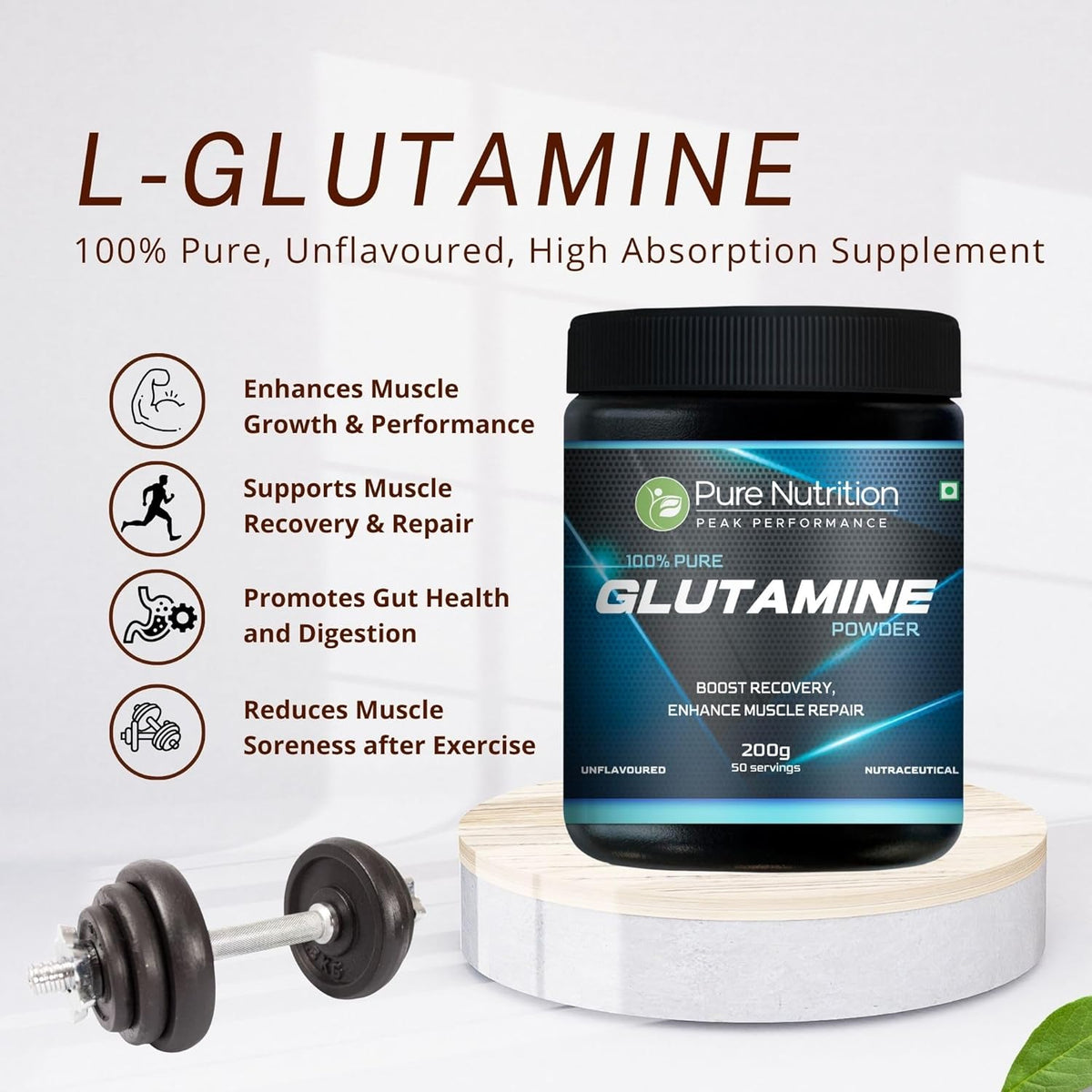 Pure L-Glutamine Powder 200g | Unflavoured Recovery & Workout Nutrition Supplement