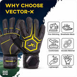 Vector X Goal Stopper Goalkeeper Gloves, Soccer Gloves, Goalie Gloves, Breathable Football Gloves| 4mm Latex Material to Give Protection| for Kids Youth & Adult (Black)