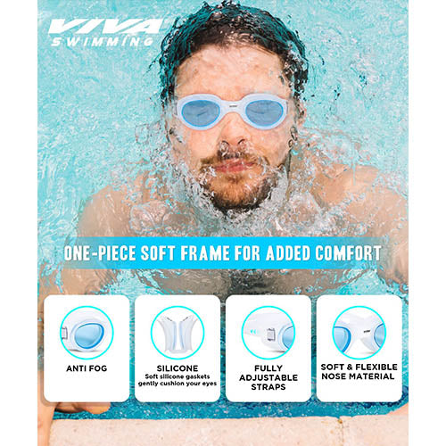 Viva Swimming VIVA-200 Swimming Goggles with Free Protective Case Pro Clear Lens & Wide-Vision Swimming Goggles with UV and Anti Fog Protection for Adult Men Women