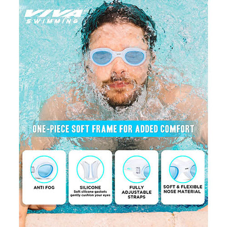 Viva Swimming VIVA-200 Swimming Goggles with Free Protective Case Pro Clear Lens & Wide-Vision Swimming Goggles with UV and Anti Fog Protection for Adult Men Women
