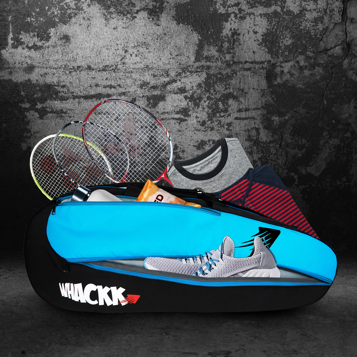 Birdie 45L Black Blue| Unisex Lightweight Tennis Badminton Squash Equipment Cover Kit Bag Shoe Pocket | Air Ventilated Pocket for Wet Clothes | 4T 6B Racket | Backpack & Duffel