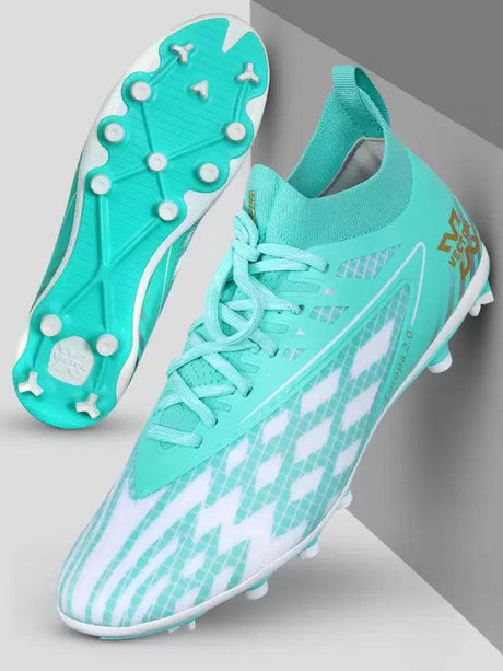 Vector X Europa 2.0 3D Texture TPU Fusing Upper with TPU Sole, Primeknit Sock for Grip, Soccer Football Studs, Elegant Design (Sea Green- White)