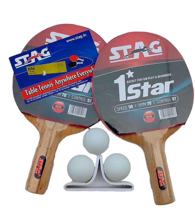 STAG GLOBAL Anywhere Everywhere Table Tennis Playset 2 Rackets & 3 Balls (Ball Colour - White)