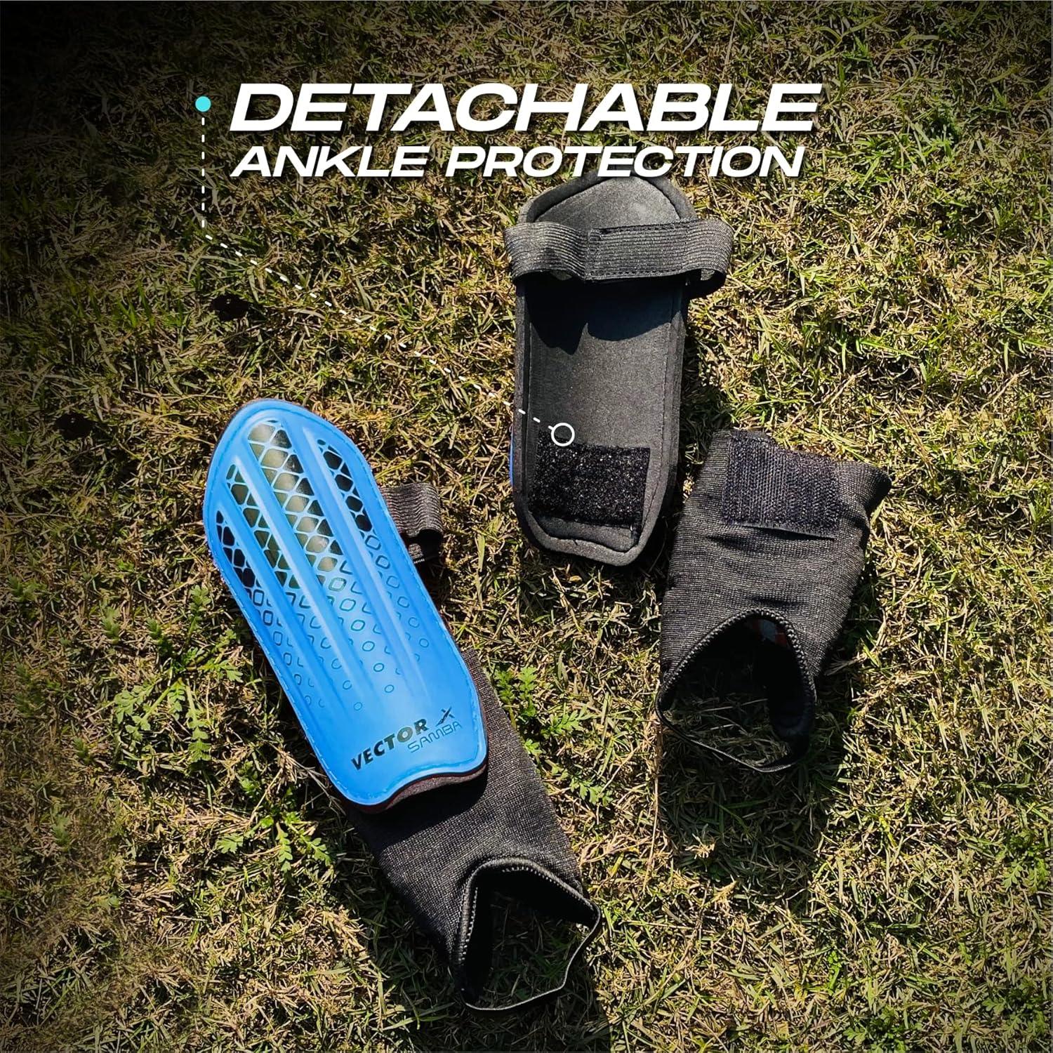 Vector X Samba Shinguard with Ankle Adjustable | Training and Practice | for Girls and Boys | (Senior, Blue-Black)