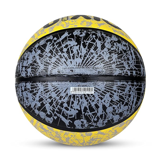 AIVIN Back Street Basketball, Rubberized Moulded Basketball Game, for Match, Training, Outdoor Ball, Durable for Practice, Suitable for All Surface, 8 Panel, Material-Rubber (Yellow/Black) Size 7