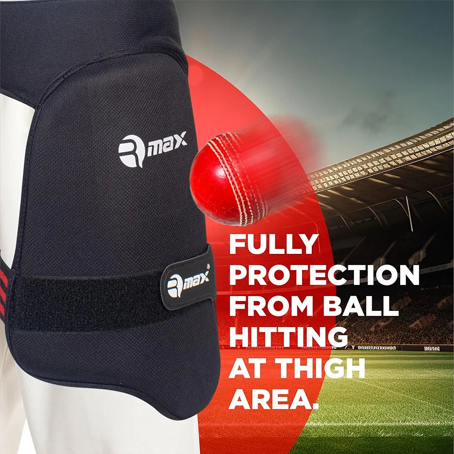 RMAX Professional-Grade Cricket Thigh Pad: Enhanced Comfort, Maximum Protection, Lightweight Design, Adjustable Straps, Sweat-Wicking Fabric, Ideal for Batsmen of All Levels 