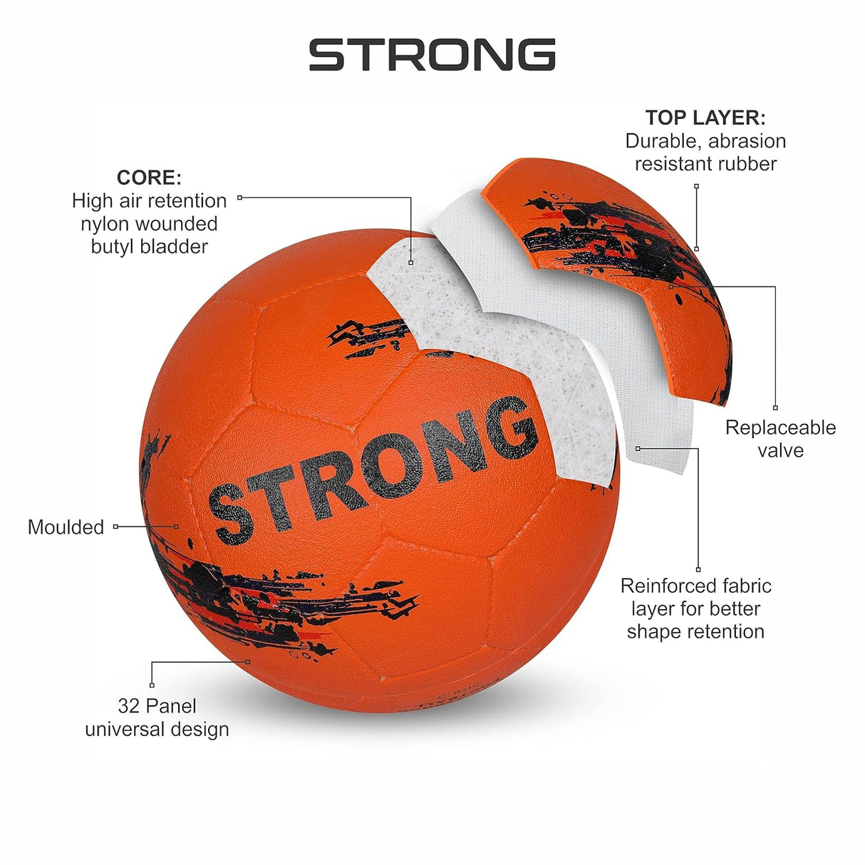 AIVIN Strong Moulded Football Rubberized Moulded/Suitable for Hard Ground Without Grass/Training Ball/Soccer Ball for Men/Women/Football Size -5(Orange)