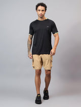 Vector X Solid Men Black Cargo Shorts 2 Side Zipper Pocket Made with Polyester