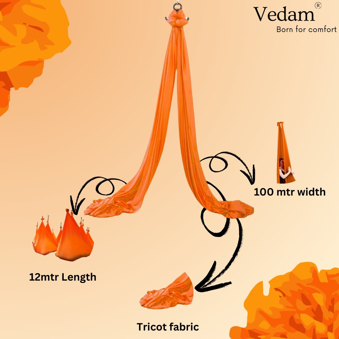 Premium 12 mtr Aerial Yoga hammock – Orange