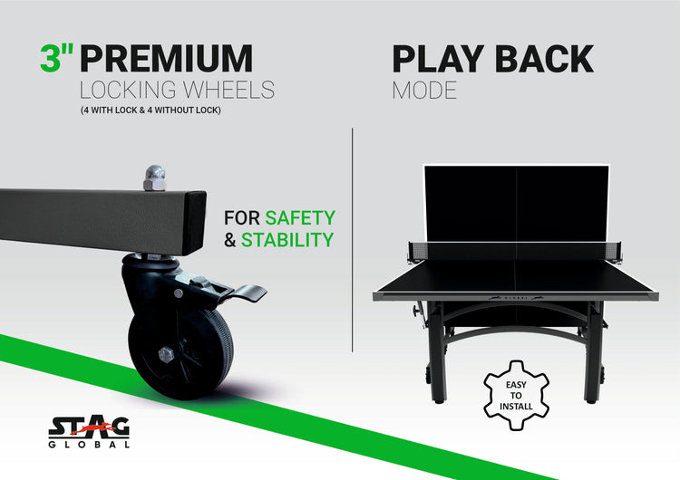 STAG GLOBAL Active Series Table Tennis Table (2025 Model) With 2 Racket, 6 Balls, Clamp Net, 1 Cover