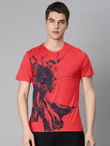 Alcis Men Red Printed Anti Static Slim Fit Sports T-shirt