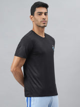 Alcis Men Black Anti-Static Slim-Fit Round Neck Training T-Shirt
