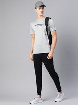 Alcis Men Grey Typography Printed Dry Tech Slim Fit T-shirt