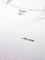Alcis Men White Abstract Printed Dry Tech Slim Fit T-shirt