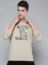 Alcis Men Cream-Coloured Printed Hooded Sweatshirt