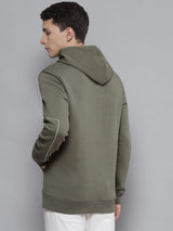 Alcis Men Olive Green & White Printed Hooded Sweatshirt