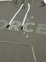 Alcis Men Olive Green & White Printed Hooded Sweatshirt