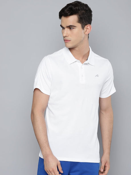Alcis Men White Polo Collar Slim Fit Training or Gym T-shirt | Alcis