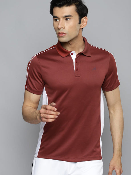 Alcis Men Maroon White Polo Collar Slim Fit Training or Gym T-shirt | Alcis