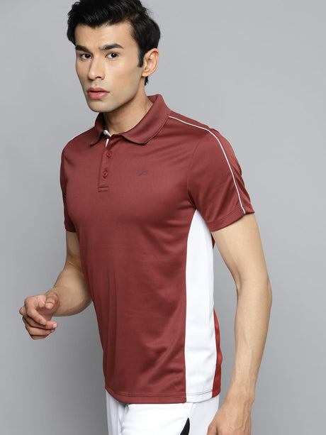 Alcis Men Maroon White Polo Collar Slim Fit Training or Gym T-shirt | Alcis