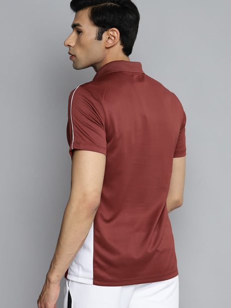 Alcis Men Maroon White Polo Collar Slim Fit Training or Gym T-shirt | Alcis