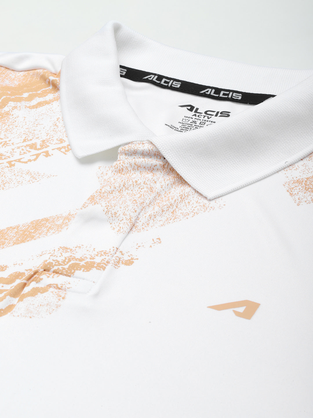 Alcis Men White Beige Printed Polo Collar Slim Fit T-shirt