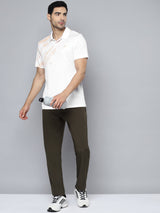 Alcis Men White Beige Printed Polo Collar Slim Fit T-shirt