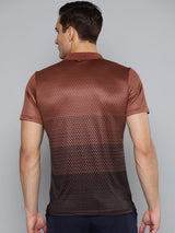 Alcis Men Brown Black Printed Polo Collar Slim Fit Running T-shirt