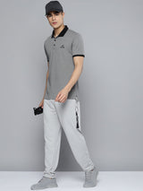 Alcis Men Grey Black Polo Collar T-shirt