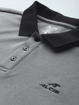 Alcis Men Grey Black Polo Collar T-shirt