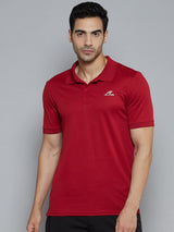 Alcis Men Maroon Solid Polo Collar Slim Fit Wonder T-shirt