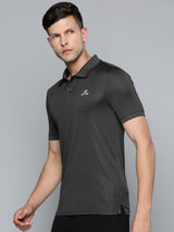 Alcis Men Charcoal Grey Polo Collar Slim Fit Wonder T-shirt