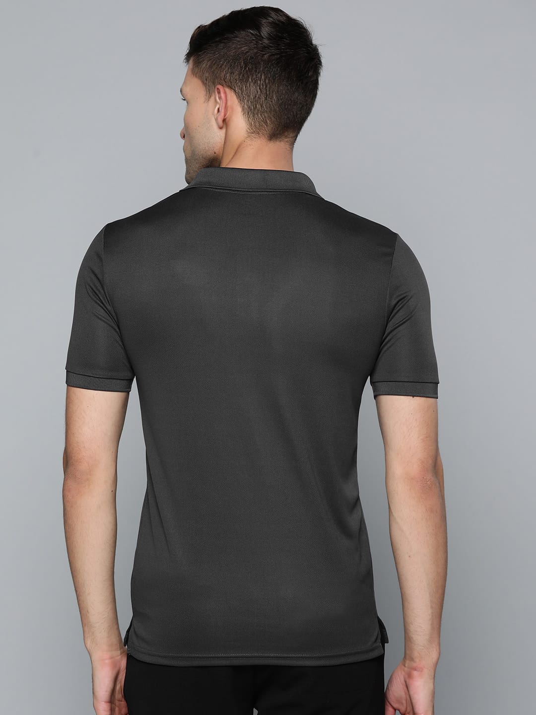 Alcis Men Charcoal Grey Polo Collar Slim Fit Wonder T-shirt