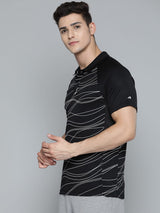 Alcis Men Black White Striped Polo Collar T-shirt