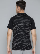 Alcis Men Black White Striped Polo Collar T-shirt