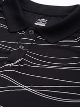 Alcis Men Black White Striped Polo Collar T-shirt