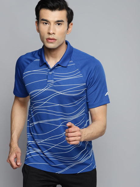 Alcis Men Blue Polo Collar Slim Fit Training or Gym T-shirt | Alcis