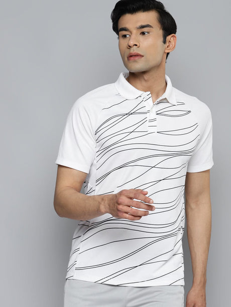 Alcis Men White Polo Collar Slim Fit Training or Gym T-shirt | Alcis